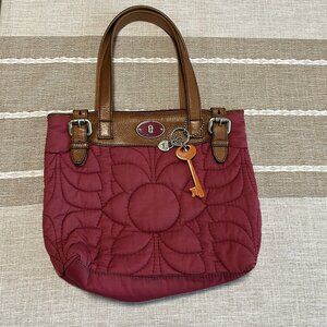 Maroon Fossil Key-Per Bag with Quilted Floral Pattern